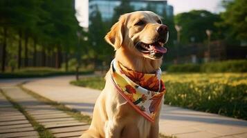 uma cachorro vestindo uma cachecol ai gerado foto