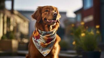 uma cachorro vestindo uma cachecol ai gerado foto