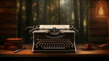 uma máquina de escrever em uma escrivaninha ai gerado foto