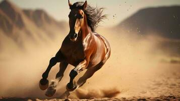 uma cavalo corrida dentro a deserto ai gerado foto