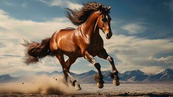 uma cavalo corrida dentro a deserto ai gerado foto