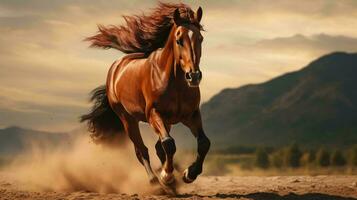 uma cavalo corrida dentro a deserto ai gerado foto