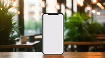 uma branco Smartphone em uma mesa ai gerado foto