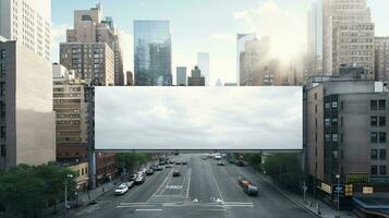 uma cidade rua com alta edifícios ai gerado foto