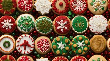 ai generativo desatado padronizar do realista Natal biscoitos com decoração foto