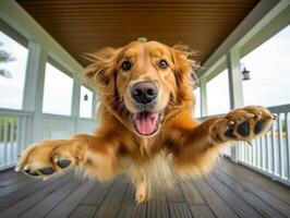 conteúdo cachorro desfrutando dentro a vivo quarto chão ai generativo foto