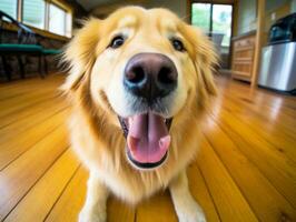 conteúdo cachorro desfrutando dentro a vivo quarto chão ai generativo foto