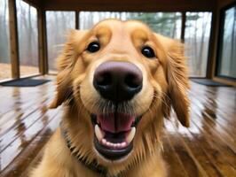 conteúdo cachorro desfrutando dentro a vivo quarto chão ai generativo foto