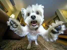 conteúdo cachorro desfrutando dentro a vivo quarto chão ai generativo foto