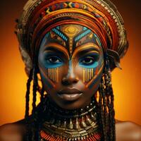 retrato do africano mulher dentro tradicional roupas. generativo ai foto