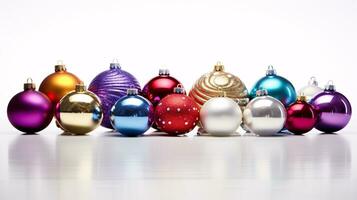 ai generativo festivo Natal enfeites com intrigante cor variações em uma solteiro cor fundo foto