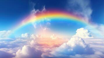 generativo ai, branco fantástico nuvens, céu e panorama com colorida arco-íris. □ Gentil cores e com brilhante luzes. foto