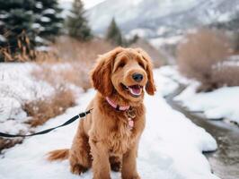 cachorro durante uma inverno andar ai generativo foto