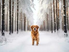 cachorro durante uma inverno andar ai generativo foto