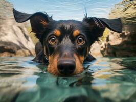 amigáveis cachorro dentro uma Claro azul lago ai generativo foto