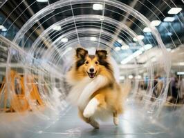 espirituoso cachorro corrida através a agilidade curso ai generativo foto