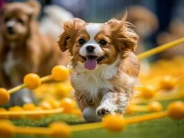 espirituoso cachorro corrida através a agilidade curso ai generativo foto