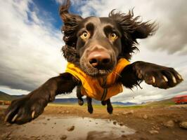 espirituoso cachorro corrida através a agilidade curso ai generativo foto