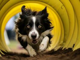 espirituoso cachorro corrida através a agilidade curso ai generativo foto