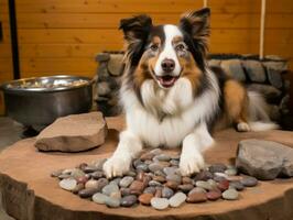 sereno cachorro desfrutando uma massagem às uma animal spa ai generativo foto