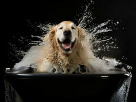 sereno cachorro desfrutando uma massagem às uma animal spa ai generativo foto