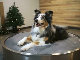 sereno cachorro desfrutando uma massagem às uma animal spa ai generativo foto