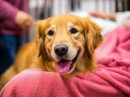 sereno cachorro desfrutando uma massagem às uma animal spa ai generativo foto