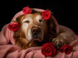 sereno cachorro desfrutando uma massagem às uma animal spa ai generativo foto