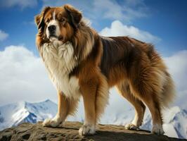 majestoso cachorro em pé orgulhosamente em uma montanha pico ai generativo foto