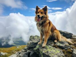 majestoso cachorro em pé orgulhosamente em uma montanha pico ai generativo foto