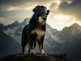 majestoso cachorro em pé orgulhosamente em uma montanha pico ai generativo foto