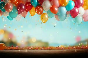 vibrante balões e texturizado confete pano de fundo crio uma alegre exibição ai gerado foto