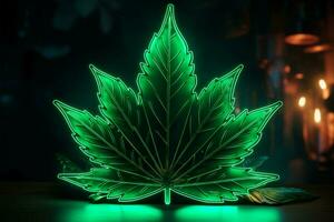 marca identidade pops com uma verde néon cannabis folha logotipo ai gerado foto