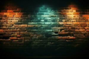 uma grunge tijolo parede com texturizado efeito e contemporâneo iluminação ai gerado foto