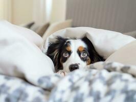 pernicioso cachorro espreitar Fora a partir de uma acolhedor cobertor forte ai generativo foto