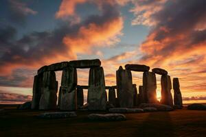 antigo pedras às stonehenge testemunha a encantador inverno solstício evento ai gerado foto