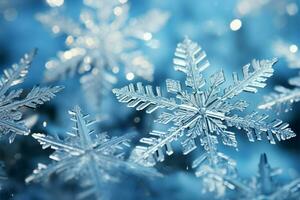 delicado flocos de neve rodopio em gelado azul telas, modelar uma inverno encantamento ai gerado foto