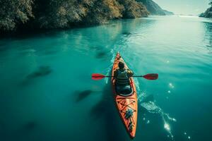 rio caiaque aventura, navegação a águas tranquilo ainda emocionante torções ai gerado foto