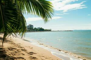sereno pattaya, tailândia, Onde Palma árvores quadro, Armação a tropical de praia ai gerado foto