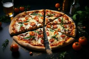 delicioso italiano pizza, criando uma delicioso restaurante fundo para fotos ai gerado