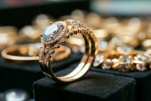 ouro joalheria e requintado diamante argolas exibiu dentro opulento loja ai gerado foto