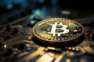 bitcoin, a blockchain espinha dorsal, e a icônico criptomoeda moeda ai gerado foto