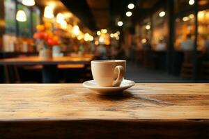 abstrato café fazer compras ambiente atrás uma rústico madeira mesa cena ai gerado foto