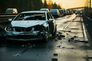 acidente em rodovia causas carro dano, naufragado veículo em estrada ai gerado foto