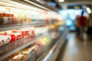 abstrato borrão transmite a vivacidade do uma lotado supermercado compras viagem ai gerado foto