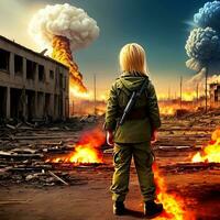 generativo ai fantasias em a tema do nuclear conflito. Horror este crianças pode ver. anti-guerra conceito. foto