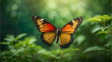 natureza fundo com uma lindo vôo borboleta com verde floresta ai generativo foto