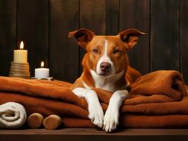 sereno cachorro desfrutando uma massagem às uma animal spa ai generativo foto