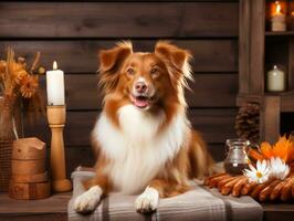 sereno cachorro desfrutando uma massagem às uma animal spa ai generativo foto