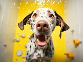 sereno cachorro desfrutando uma massagem às uma animal spa ai generativo foto